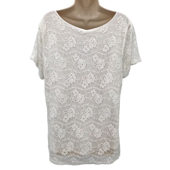 NWT Leo & Nicole Womens White Lace Scoop Neck Short Sheer Lace Sleeve Size XL - Picture 3 of 10